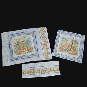 Vintage Bunny Floral Print Cotton Fabric Blocks For Quilting Or Crafts